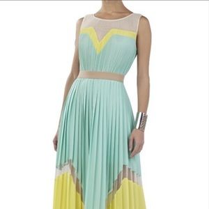 BCBGMaxAzria Mint and Yellow Pleated Maxi Dress